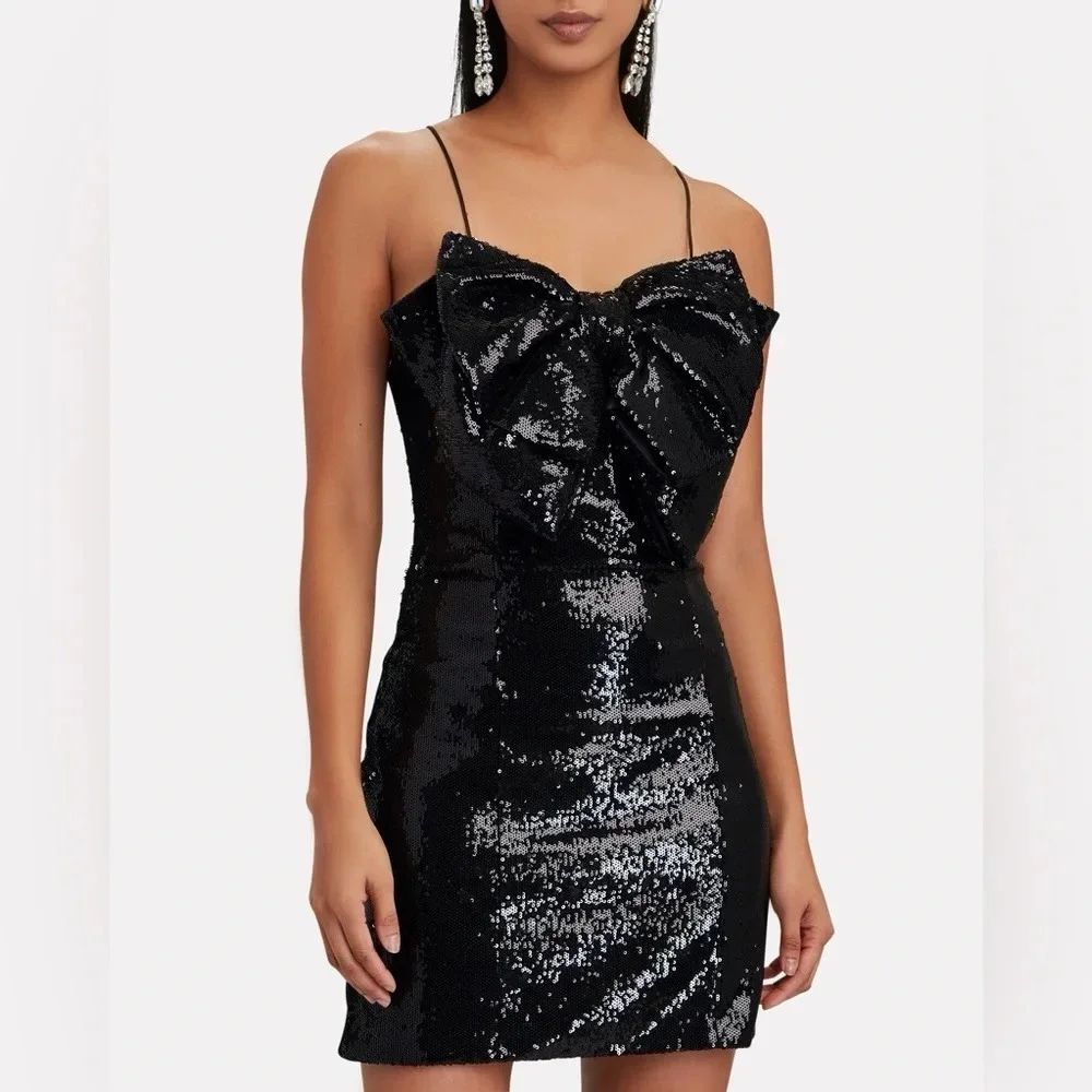 New! Ronny Kobo Lindsay Sequined Bow Mini Dress Black, 16648